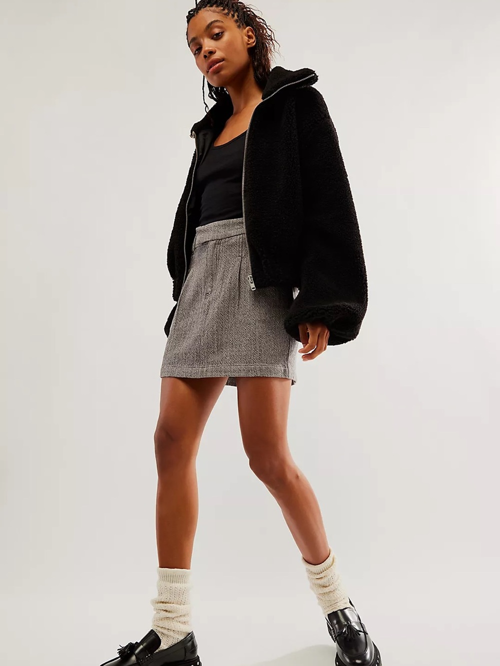 Free People Pop Preppy Herringbone Mini Skirt Gray Size 10